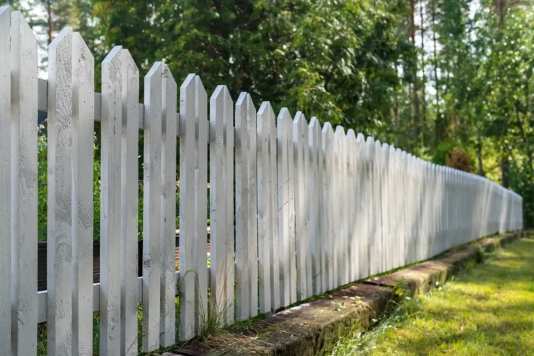A freshly cut lawn beside a white fence