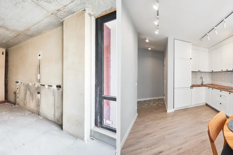 A newly fitted kitchen with a sink and taps